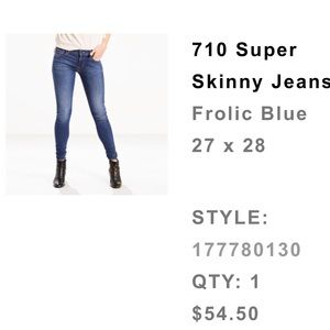 Levi 710 Skinny Jeans Frolic Blue 27x28 short inseam